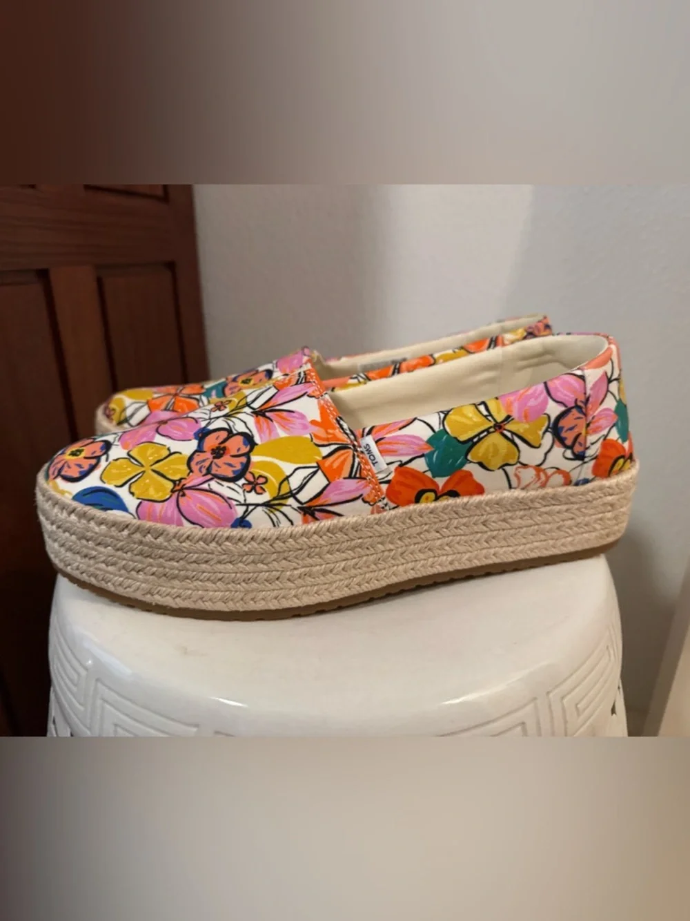 Toms Valencia Platform Espadrilles in Pink, Orange & Yellow Floral - Picture 2 of 4
